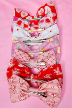 Load image into Gallery viewer, Pink and red heart quilted print hair bow, lovecore galentine gift, Valentine's Day