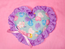 Load image into Gallery viewer, Mint Conversation Hearts plush heart key chain trinket, sweet lolita bag charm