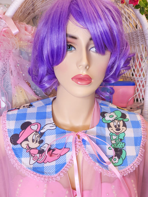 Minnie Mouse blue gingham detachable collar, fairy spank kei