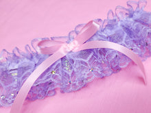 Load image into Gallery viewer, Lavender iridescent lace garter, Valentine&#39;s Day boudoir