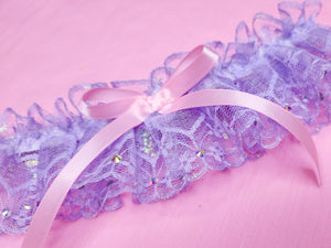 Lavender iridescent lace garter, Valentine's Day boudoir