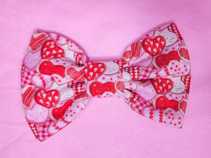 Red/pink cookie hair bow, Valentine's Day lovecore