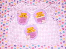 Load image into Gallery viewer, Pink heart gingham ruffle boxy top, teddy bear spank kei size 2X