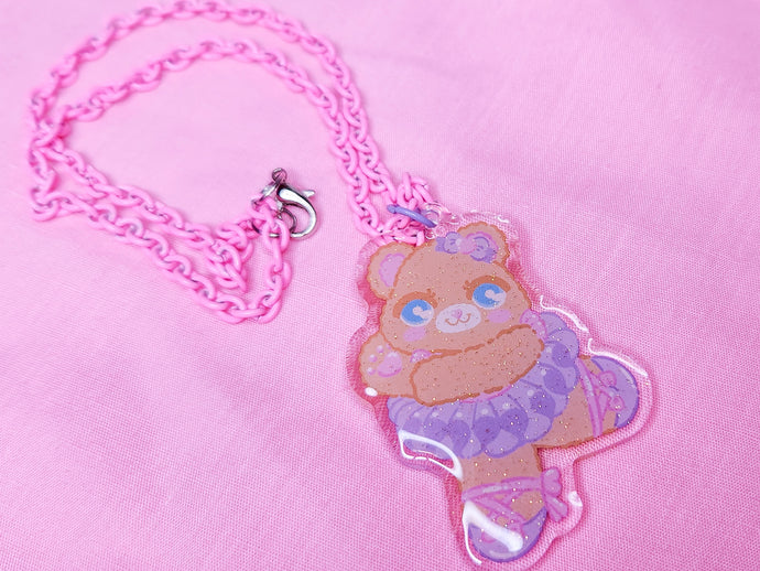 Ballerina bear glitter resin necklace, fairy spank kei