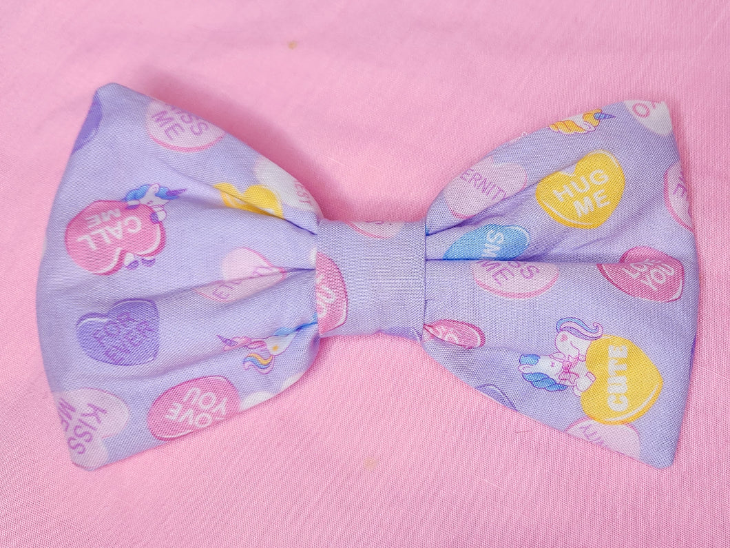 Lavender conversation hearts valentine unicorn lovecore spank kei hair bow