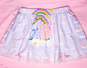 80's cat pastel rainbow upcycled fairy Spank kei skirt size XL