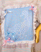 Load image into Gallery viewer, Pink blue stripe goose boxy top, geese iridescent lace t shirt size 2X