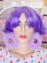 Load image into Gallery viewer, SALE Lavender faux fur hoop rhinestone earrings, chunky bimbo drag queen