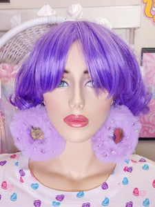 SALE Lavender faux fur hoop rhinestone earrings, chunky bimbo drag queen