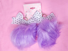 Load image into Gallery viewer, SALE lavender faux fur pompom earrings, chunky bimbo 90s drag queen