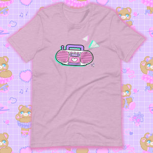 heather lilac t-shirt with barbie boombox