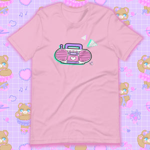 lilac t-shirt with barbie boombox
