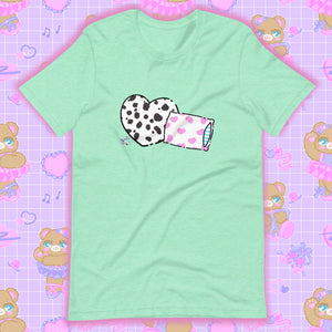 mint t-shirt with dalmation pillows