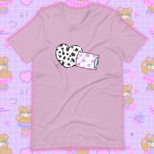 heather lilac t-shirt with dalmation pillows