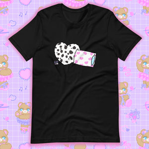 black t-shirt with dalmation pillows