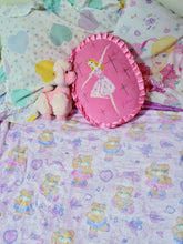 Load image into Gallery viewer, bed with pink ballerina bear blanket and barbie pillows