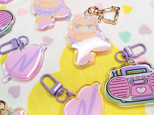 Pink Boombox 90's acrylic keychain Miss Jediflip collab, kawaii bag charm, zipper pull