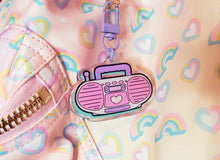 Load image into Gallery viewer, shiny pink boombox keychain