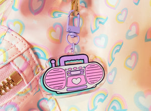shiny pink boombox keychain