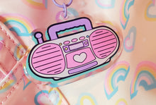 Load image into Gallery viewer, shiny pink boombox keychain