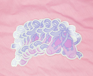 shiny stickers featuring a pair of pink and lavender ballet slippers