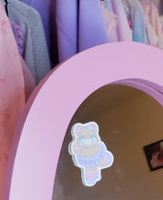 Load image into Gallery viewer, shiny sticker featuring a 90&#39;s ballerina bear on a mirror