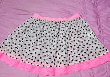 Load image into Gallery viewer, Sheer white and black flocked heart Spank Kei tutu skirt, hot pink lace and waistband