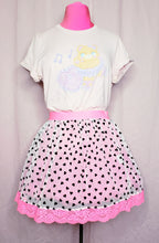 Load image into Gallery viewer, white sheer mesh skirt with black hearts and hot pink waistband and lace
