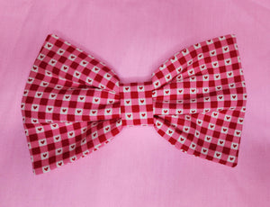 red heart gingham valentine's day hair bow