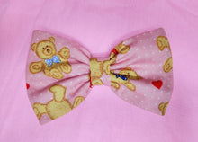 Load image into Gallery viewer, Pink Valentine&#39;s Day hair bow with hearts and teddy bears