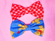 Load image into Gallery viewer, hair bows in red and pink gingham and blue with teddy bear print