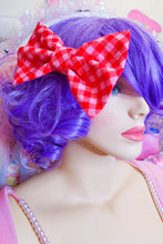 Load image into Gallery viewer, lavender haired model wearing a red and pink gingham hair bow