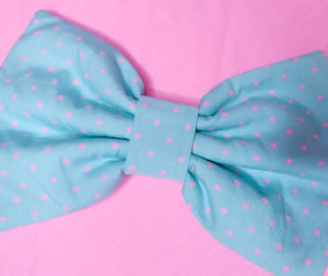 Mint green/hot pink polka dot hair bow