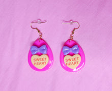 Load image into Gallery viewer, Hot pink/yellow Conversation Hearts Spank! kei drop earrings