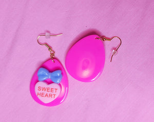 Hot pink Conversation Hearts Spank! kei drop earrings
