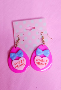 Hot pink Conversation Hearts Spank! kei drop earrings