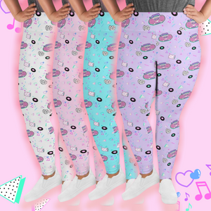 colorful 80's leggings with barbie boomboxes in plus sizes