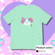 Load image into Gallery viewer, Mint green t-shirt featuring white dog artwork with pink ears