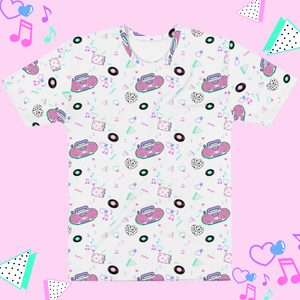 t-shirt with pink barbie boombox 90s print