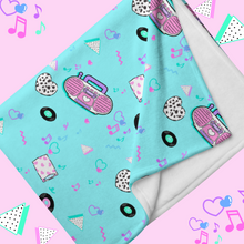 Load image into Gallery viewer, blue blanket with pink barbie boombox print
