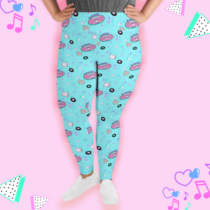 colorful 80's leggings with barbie boomboxes in plus sizes