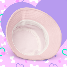 Load image into Gallery viewer, underside of pink terry bucket hat with embroidered dalmation heart