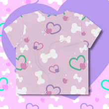 Load image into Gallery viewer, pink crop top with bone and heart print
