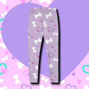 lavender leggings with bone and heart print