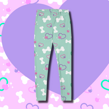 Load image into Gallery viewer, mint green leggings with bone and heart print