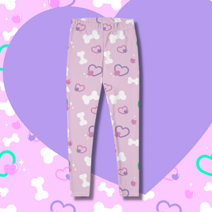 Pink leggings with bone and heart print