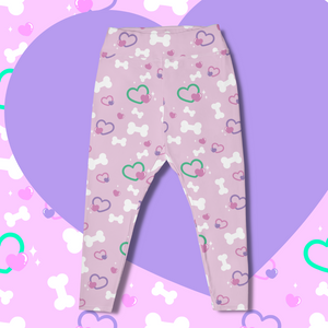 Pink leggings with bone and heart print