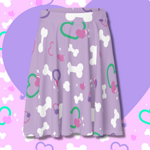 Load image into Gallery viewer, Lavender skater skirt with bone and heart print