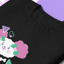 Load image into Gallery viewer, Black t-shirt featuring white dog artwork with pink ears