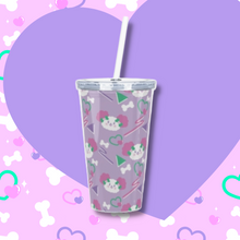 Load image into Gallery viewer, purple reusable tumbler with pink dog faces and 90s elements